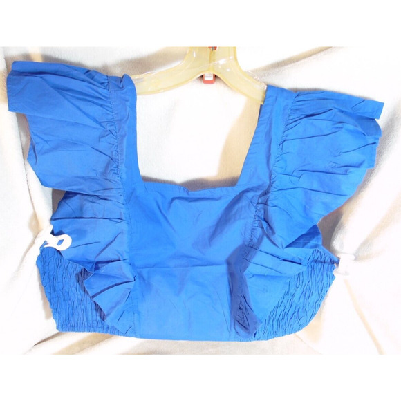 HT360 Collective Top‎ Womens XL (15) Blue Hand Made Ruffle Tie Back Crop Top NWT - Picture 1 of 7